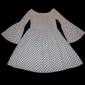Dress Junior NEW slim fit long bell sleeve knee-length black white polka dot